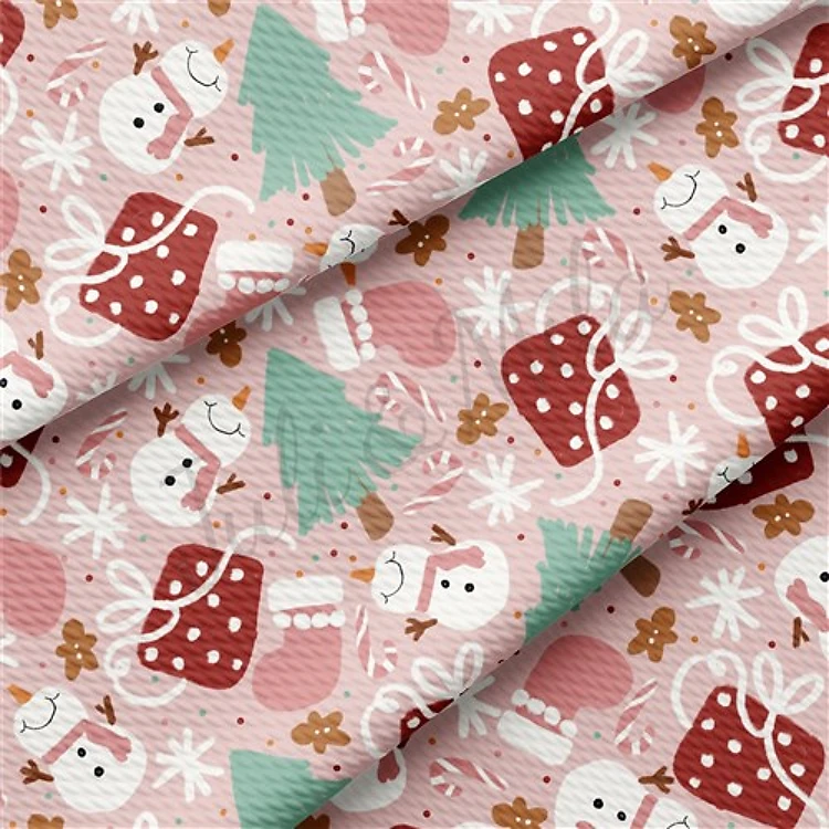 Pink Snowman Christmas Liverpool Bullet Textured Stretch Solid Strip Thick Knit Jersey Fabric