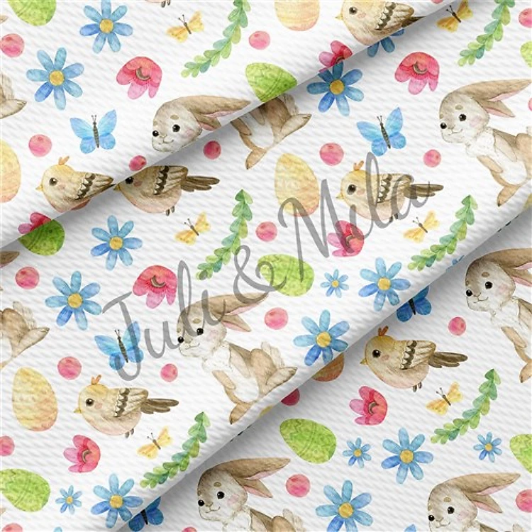 Easter Printed Liverpool Fabric Egg Bunny Pastel(E28) & Get a Free $89.99 Embroidery Bundle