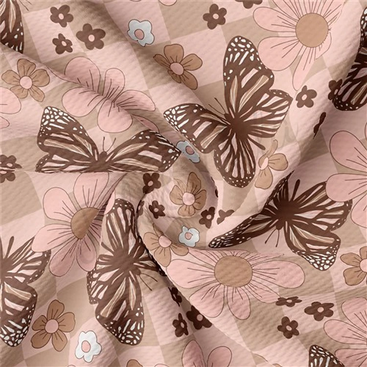 Butterfly Floral Printed Liverpool Bullet Textured Stretch Solid Strip Thick Knit Jersey Fabric