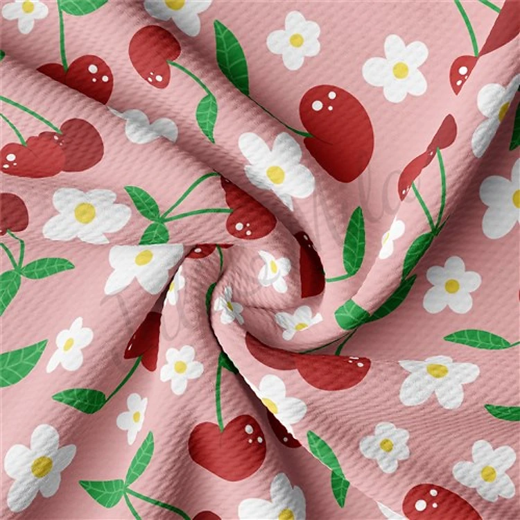 Cherry Summer Printed Liverpool Bullet Textured Stretch Solid Strip Thick Knit Jersey Fabric