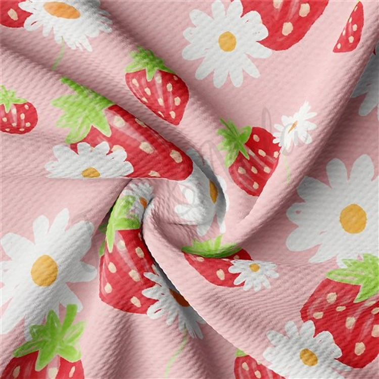 Strawberry Summer Printed Liverpool Bullet Textured Stretch Solid Strip Thick Knit Jersey Fabric