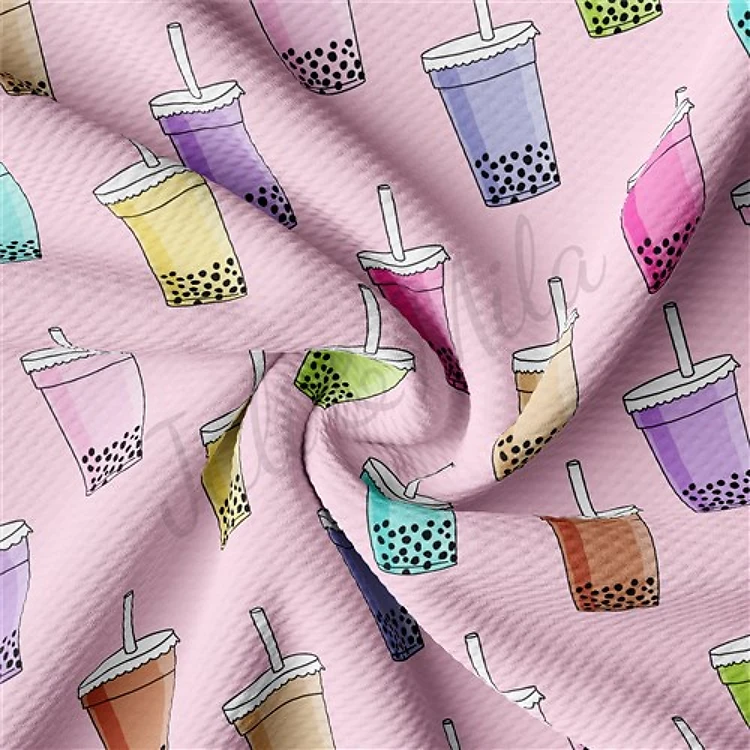 Boba Tea Printed Liverpool Bullet Textured Stretch Solid Strip Thick Knit Jersey Fabric
