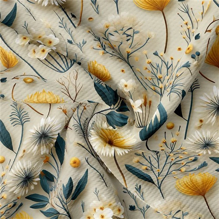 Floral flowers Embroidery Liverpool Bullet Textured Stretch Solid Strip Thick Knit Jersey Fabric