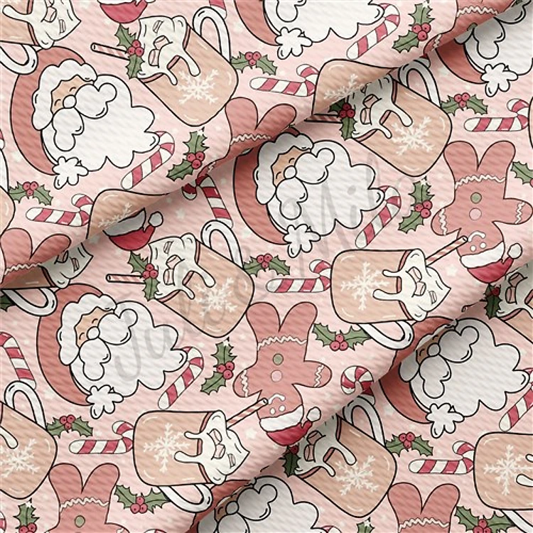 Christmas Santa Printed Liverpool Bullet Textured Stretch Solid Strip Thick Knit Jersey Fabric
