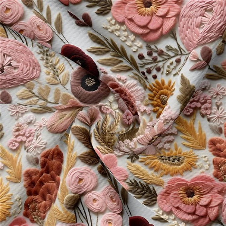 Floral flowers Embroidery Liverpool Bullet Textured Stretch Solid Strip Thick Knit Jersey Fabric