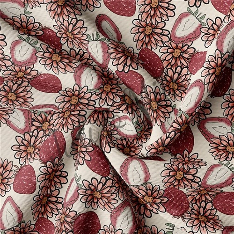 Strawberry Printed Liverpool 4 Way Fabric Strawberry3 & Get a Free $89.99 Embroidery Bundle