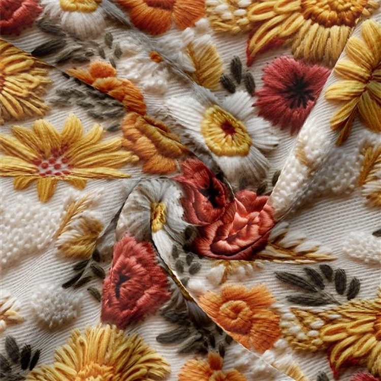 flowers Embroidery Liverpool Bullet Textured Stretch Solid Strip Thick Knit Jersey Fabric