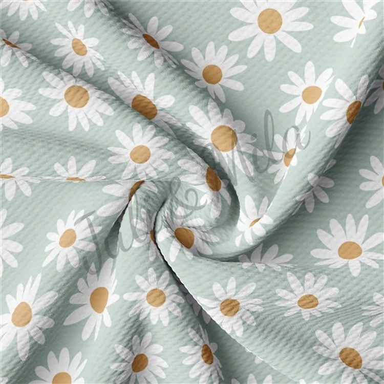 Daisy Floral Printed Liverpool Bullet Textured Stretch Solid Strip Thick Knit Jersey Fabric