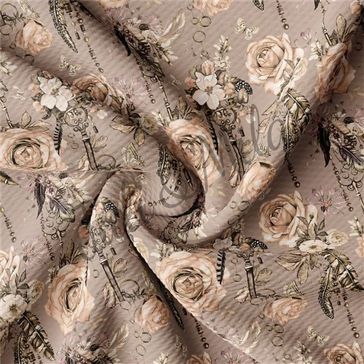 Printed Floral Liverpool Fabric Keys&roses(F48) & Get a Free $89.99 Embroidery Bundle
