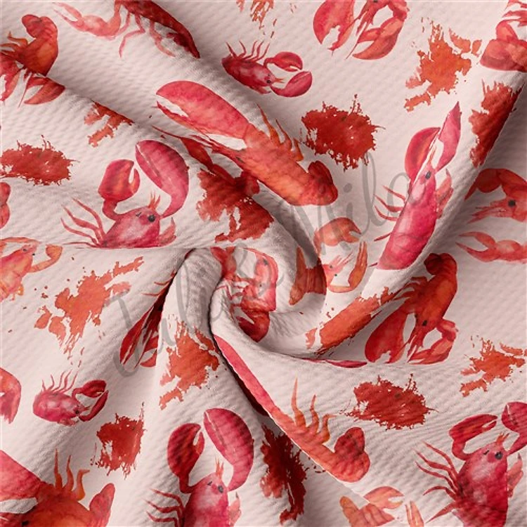 Crawfish Printed Liverpool Bullet Textured Stretch Solid Strip Thick Knit Jersey Fabric
