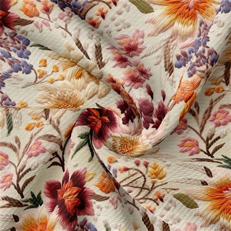 Floral flowers Embroidery Liverpool Bullet Textured Stretch Solid Strip Thick Knit Jersey Fabric