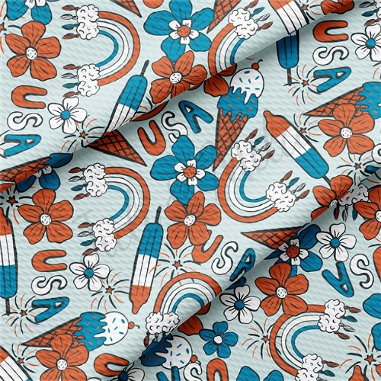 Patriotic 4th of July 1227 Liverpool Bullet Textured Stretch Solid Strip Thick Knit Jersey Fabric