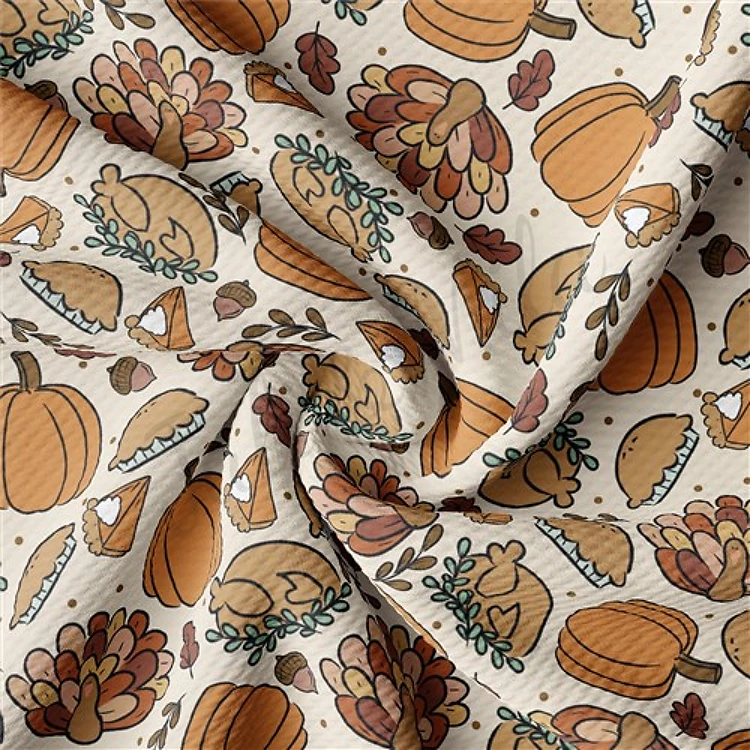 Thanksgiving Pumpkin Printed Liverpool Bullet Textured Stretch Solid Strip Thick Knit Jersey Fabric