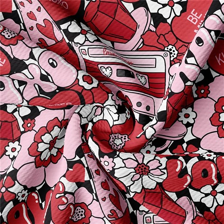 Valentine's Day Printed Liverpool Bullet Textured Stretch Solid Strip Thick Knit Jersey Fabric