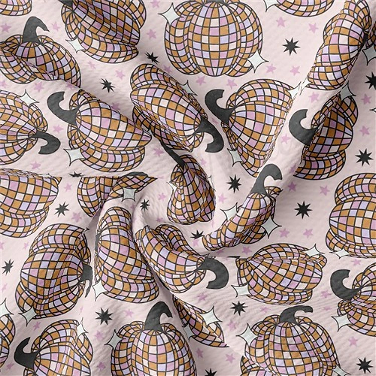 Fall Pumpkin Printed Liverpool Bullet Textured Stretch Solid Strip Thick Knit Jersey Fabric