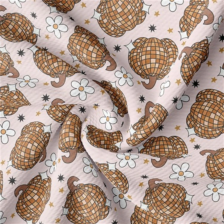 Fall Pumpkin Printed Liverpool Bullet Textured Stretch Solid Strip Thick Knit Jersey Fabric