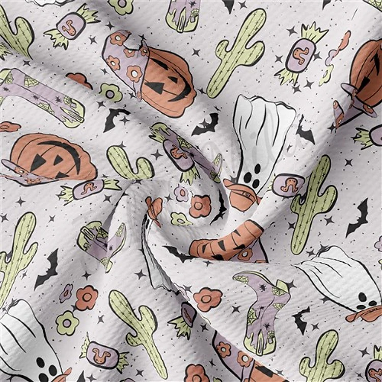 Fall Pumpkin Printed Liverpool Bullet Textured Stretch Solid Strip Thick Knit Jersey Fabric