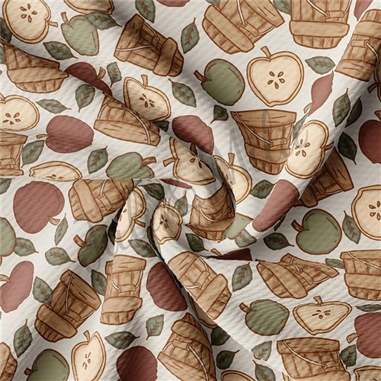 Fall Apples Printed Liverpool Bullet Textured Stretch Solid Strip Thick Knit Jersey Fabric