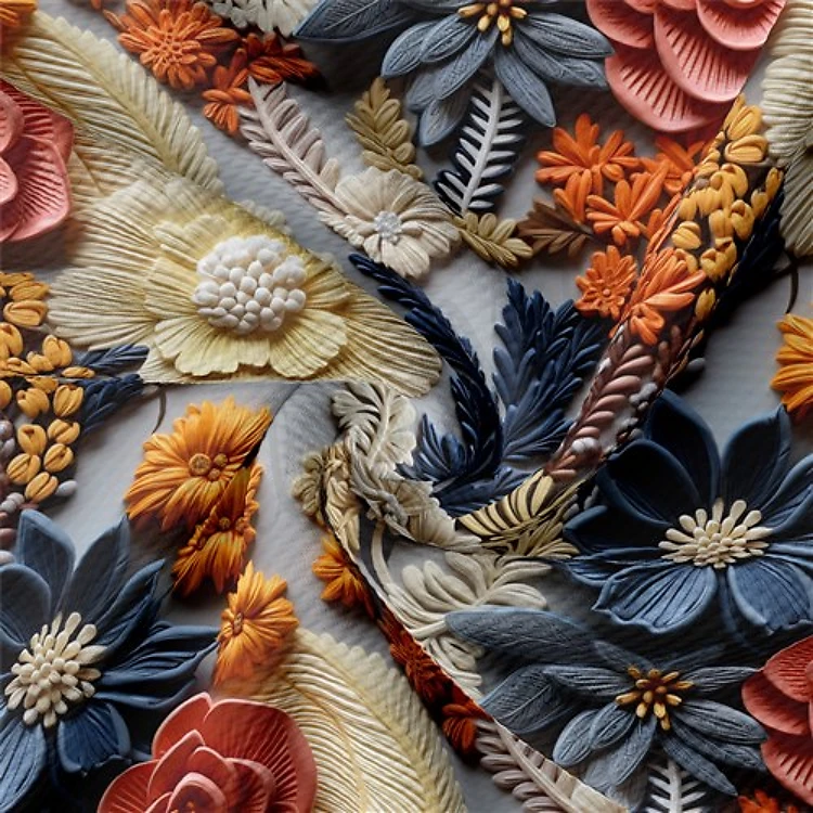 Floral flowers Embroidery Liverpool Bullet Textured Stretch Solid Strip Thick Knit Jersey Fabric