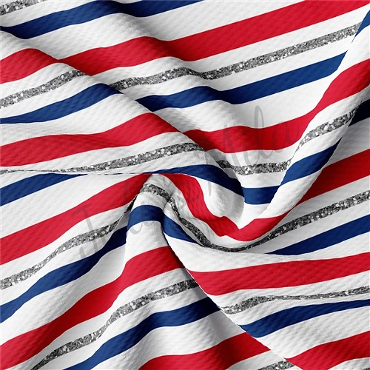 Patriotic 4th of July Liverpool Bullet Textured Stretch Solid Strip Thick Knit Jersey Fabric