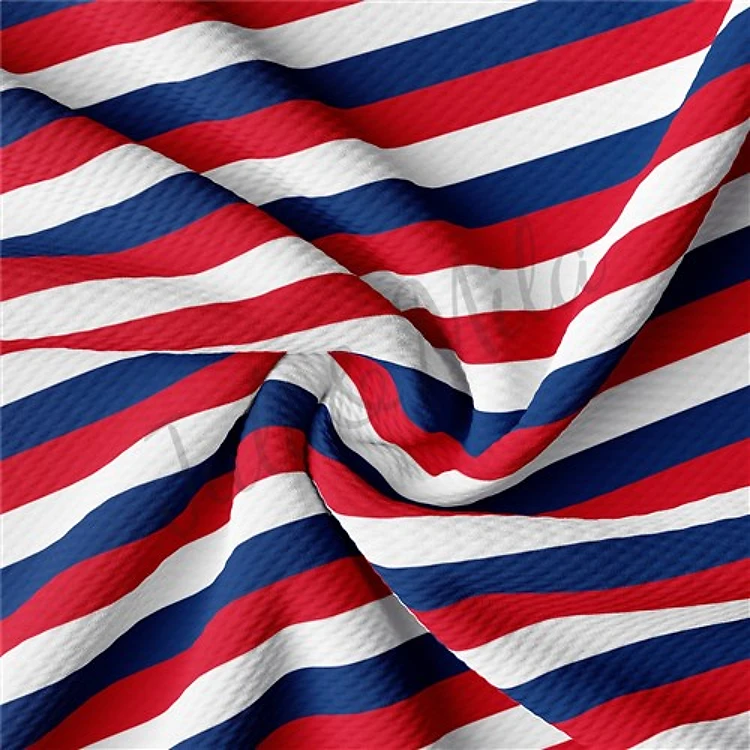 Patriotic 4th of July Liverpool Bullet Textured Stretch Solid Strip Thick Knit Jersey Fabric