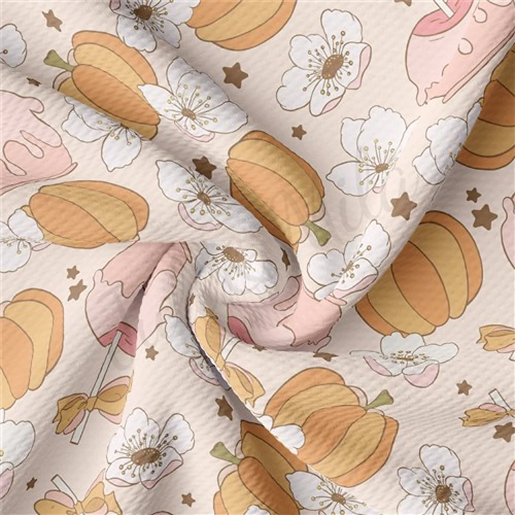 Fall Pumpkin Printed Liverpool Bullet Textured Stretch Solid Strip Thick Knit Jersey Fabric
