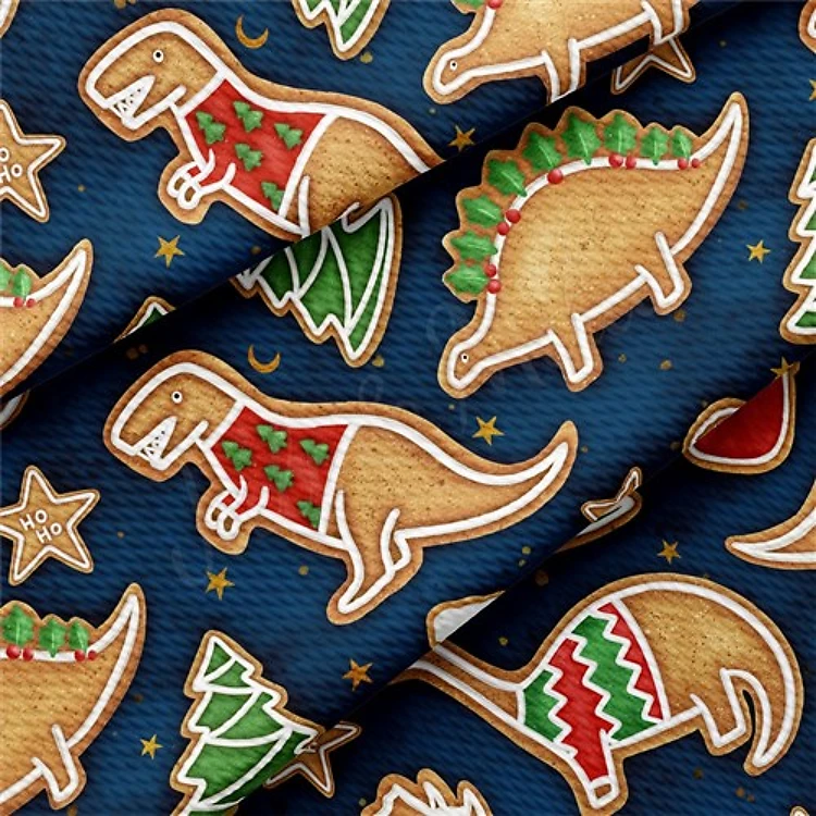 Christmas Dino Printed Liverpool Bullet Textured Stretch Solid Strip Thick Knit Jersey Fabric