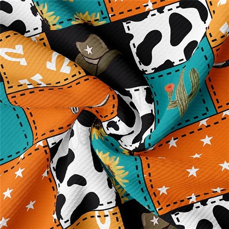 Boho Cow Patchwork Printed Liverpool Fabric AA1888 & Get a Free $89.99 Embroidery Bundle