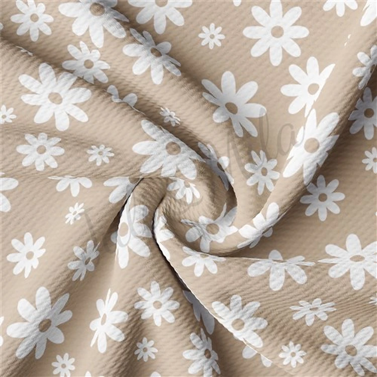 Daisy Floral Beige Liverpool Bullet Textured Stretch Solid Strip Thick Knit Jersey Fabric