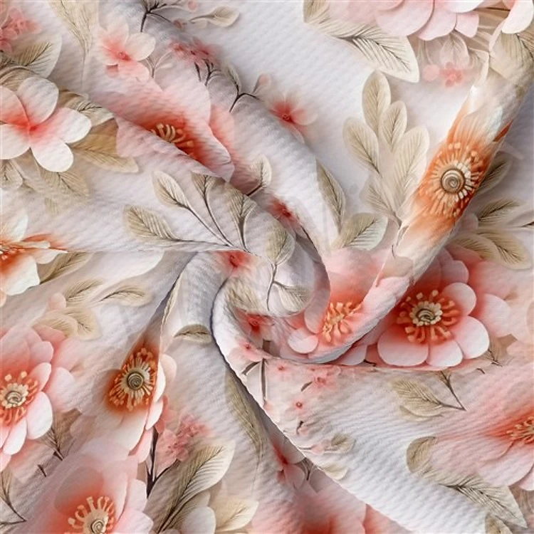 Floral flowers Embroidery Liverpool Bullet Textured Stretch Solid Strip Thick Knit Jersey Fabric