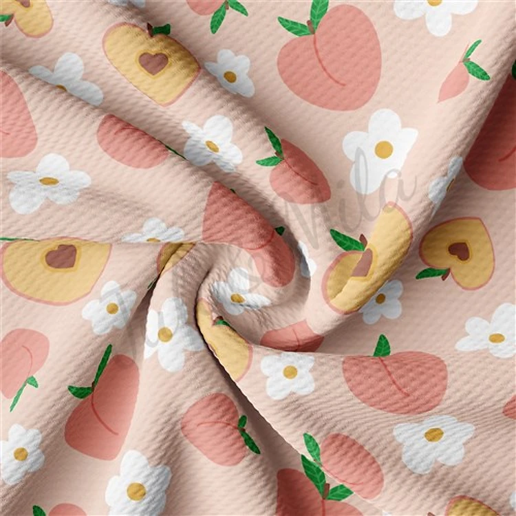 Peach Printed Liverpool Bullet Textured Stretch Solid Strip Thick Knit Jersey Fabric