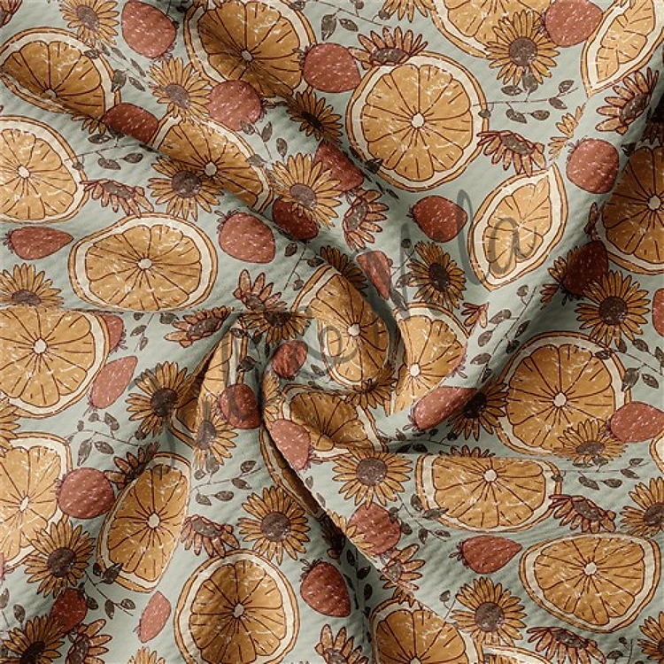 Orange Printed Liverpool 4 Way Fabric AA270 & Get a Free $89.99 Embroidery Bundle