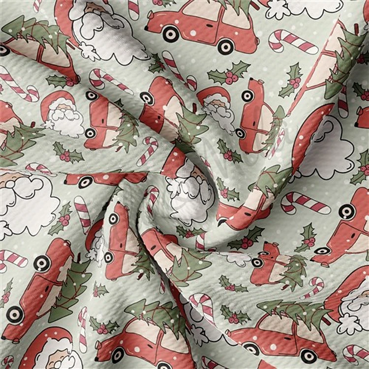 Christmas Cars Printed Liverpool Bullet Textured Stretch Solid Strip Thick Knit Jersey Fabric