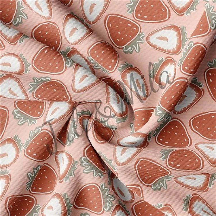 Strawberry Printed Liverpool 4 Way Fabric Strawberry2 & Get a Free $89.99 Embroidery Bundle
