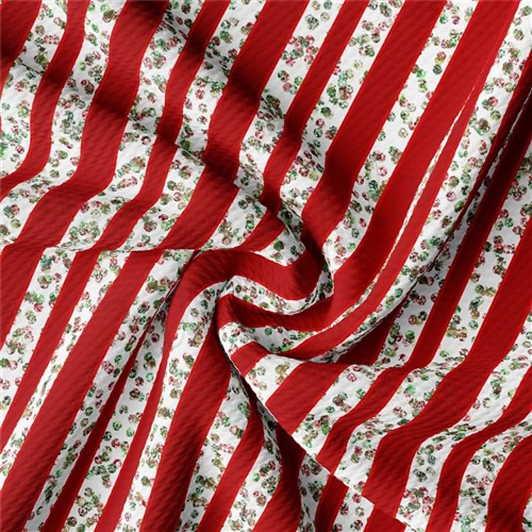 Christmas Printed Liverpool Bullet Textured Stretch Solid Strip Thick Knit Jersey Fabric