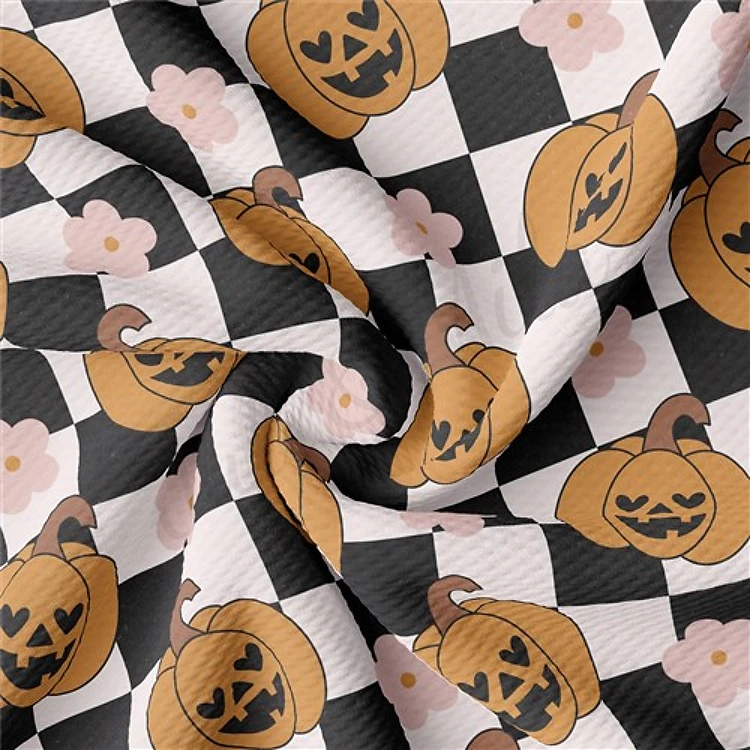 Fall Pumpkin Printed Liverpool Bullet Textured Stretch Solid Strip Thick Knit Jersey Fabric