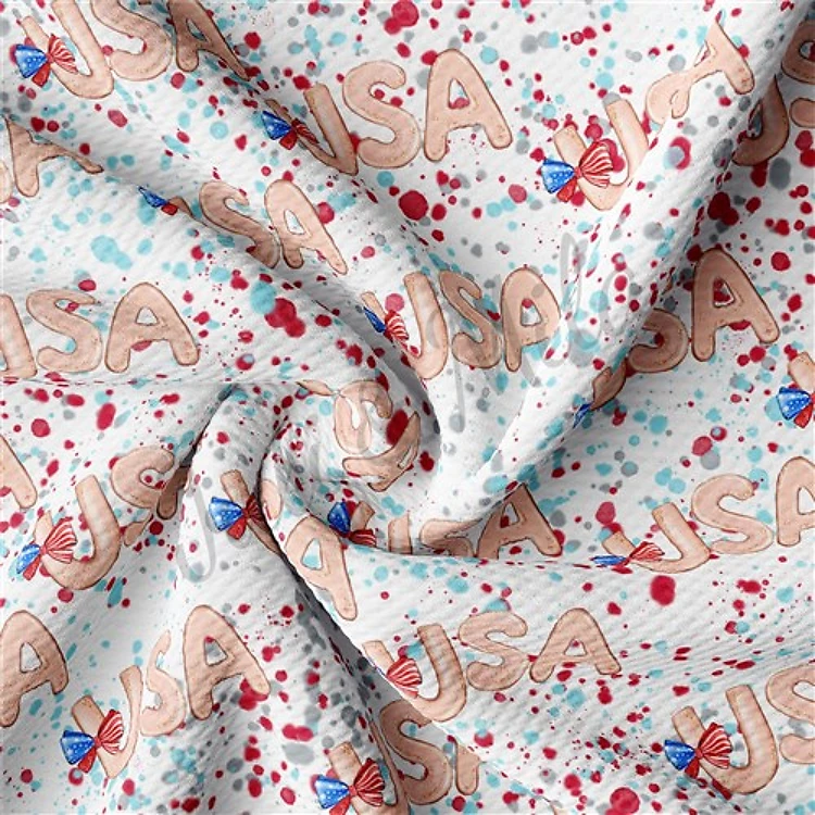 Patriotic 4th of July Liverpool Bullet Textured Stretch Solid Strip Thick Knit Jersey Fabric