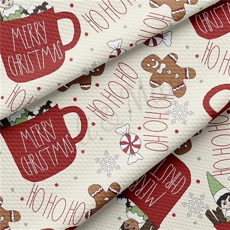 Christmas Hohoho Printed Liverpool Bullet Textured Stretch Solid Strip Thick Knit Jersey Fabric