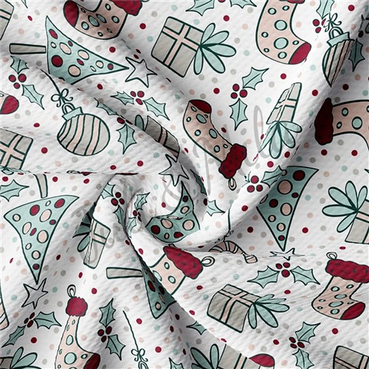 Christmas Printed Liverpool Bullet Textured Stretch Solid Strip Thick Knit Jersey Fabric