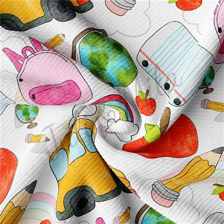 Back To School Printed Liverpool Bullet Textured Stretch Solid Strip Thick Knit Jersey Fabric