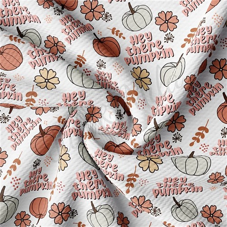 Hey There Pumpkin Printed Liverpool Bullet Textured Stretch Solid Strip Thick Knit Jersey Fabric