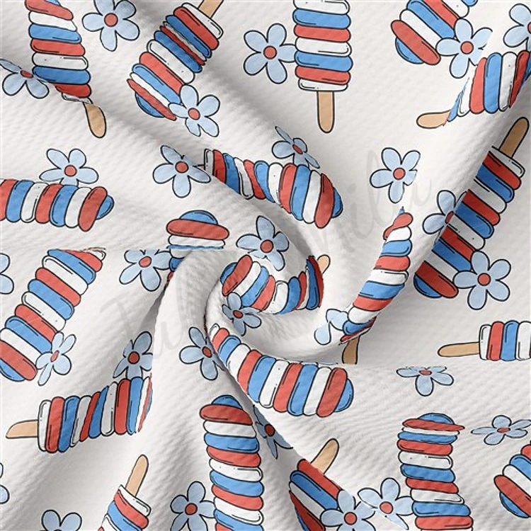 4th of July Printed Liverpool Bullet Textured Stretch Solid Strip Thick Knit Jersey Fabric