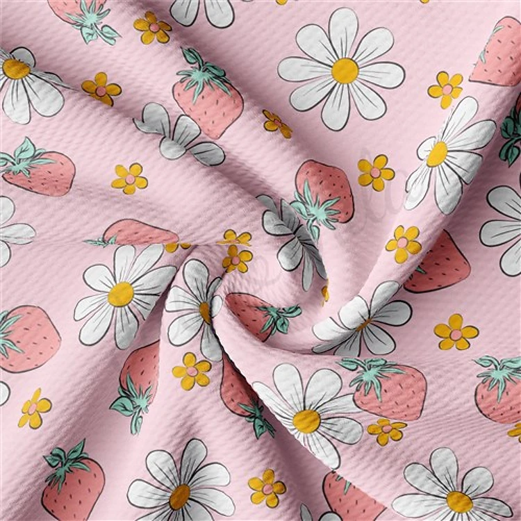 Strawberry Summer Printed Liverpool Bullet Textured Stretch Solid Strip Thick Knit Jersey Fabric