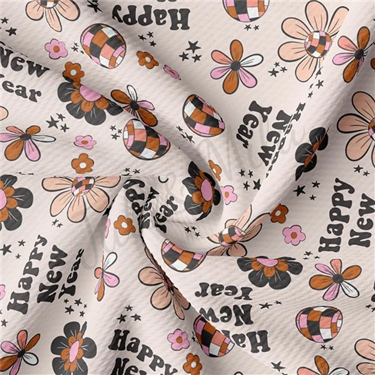 Happy New Year Printed Liverpool Bullet Textured Stretch Solid Strip Thick Knit Jersey Fabric