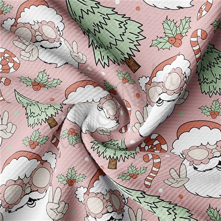 Christmas Santa Printed Liverpool Bullet Textured Stretch Solid Strip Thick Knit Jersey Fabric