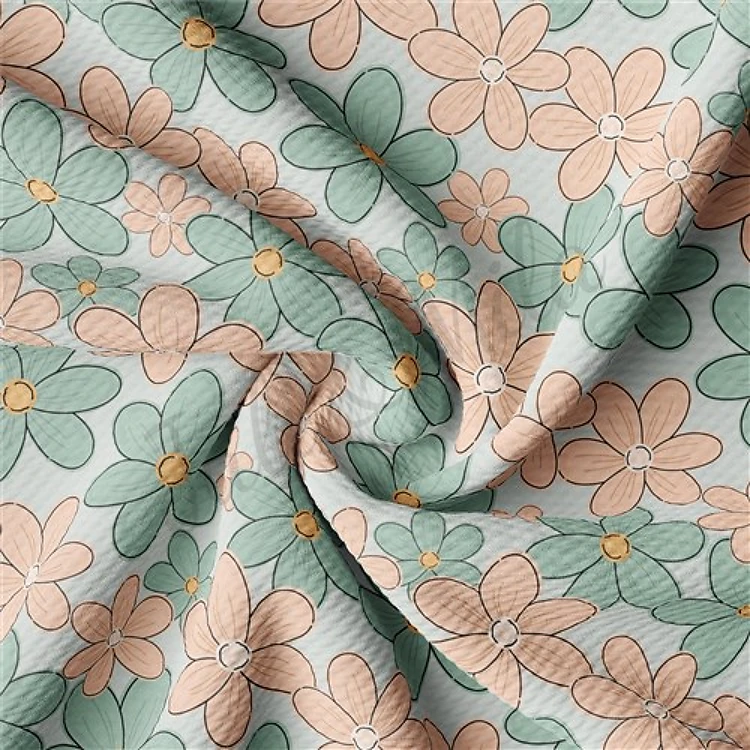 Flowers Printed Liverpool Bullet Textured Stretch Solid Strip Thick Knit Jersey Fabric