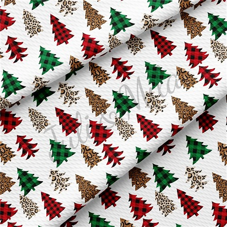 Christmas Trees Printed Liverpool Bullet Textured Stretch Solid Strip Thick Knit Jersey Fabric