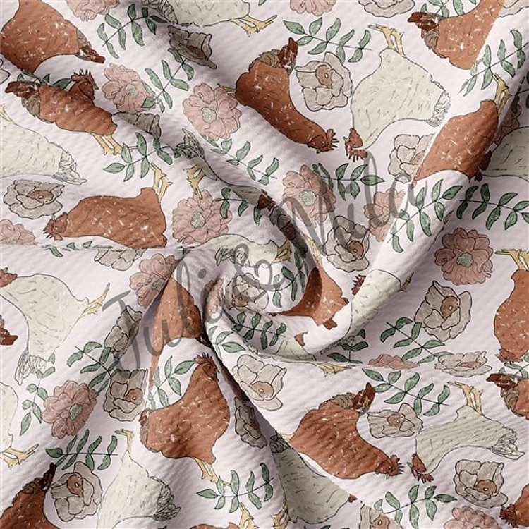 Chicken Printed Liverpool 4 Way Fabric Chicken AA327 & Get a Free $89.99 Embroidery Bundle