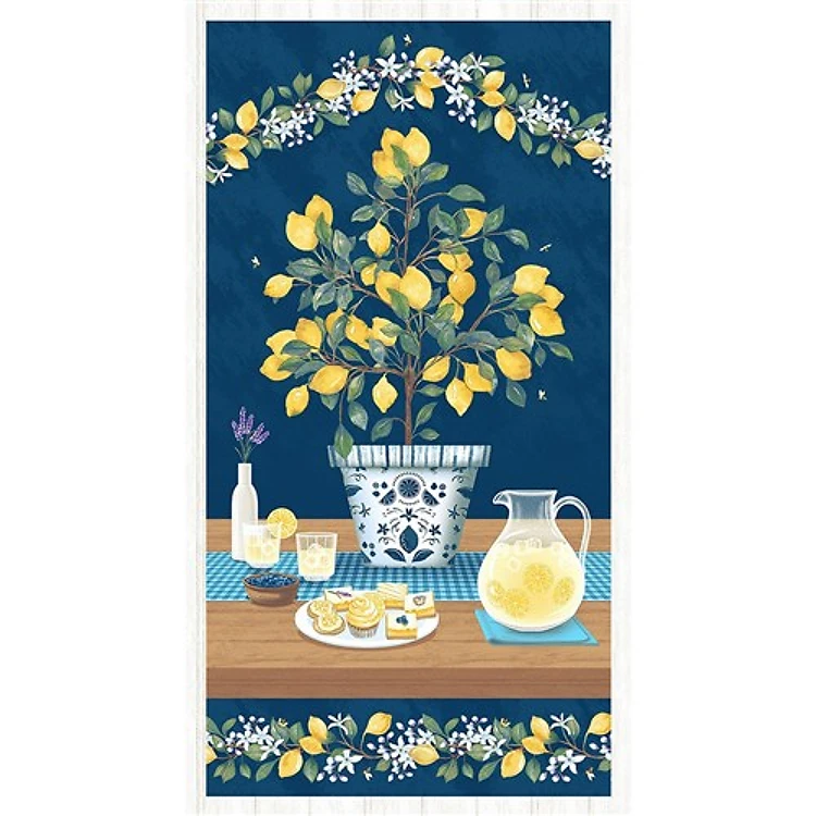Squeeze the Day Panel 24" in Navy Blue Yellow & Get a Free $89.99 Embroidery Bundle
