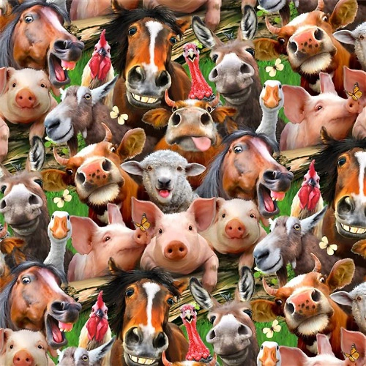 Farm Selfies Allover Animals Green Howard Robinson Elizabeth's Studio